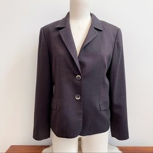 Jones NY Suit Brown Striped Herringbone Classic Blazer Career Sz 12P 2 Button